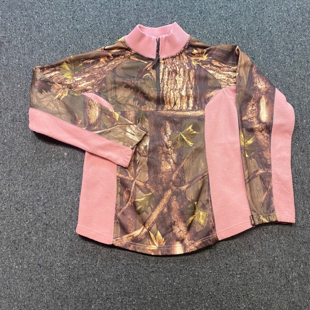 Master Sportswoman Quarter Zip Pullover Sz S Womens Pink Camo Gorpcore Fleece